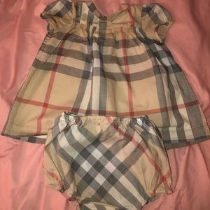 Infant Burberry diaper cover and dress.